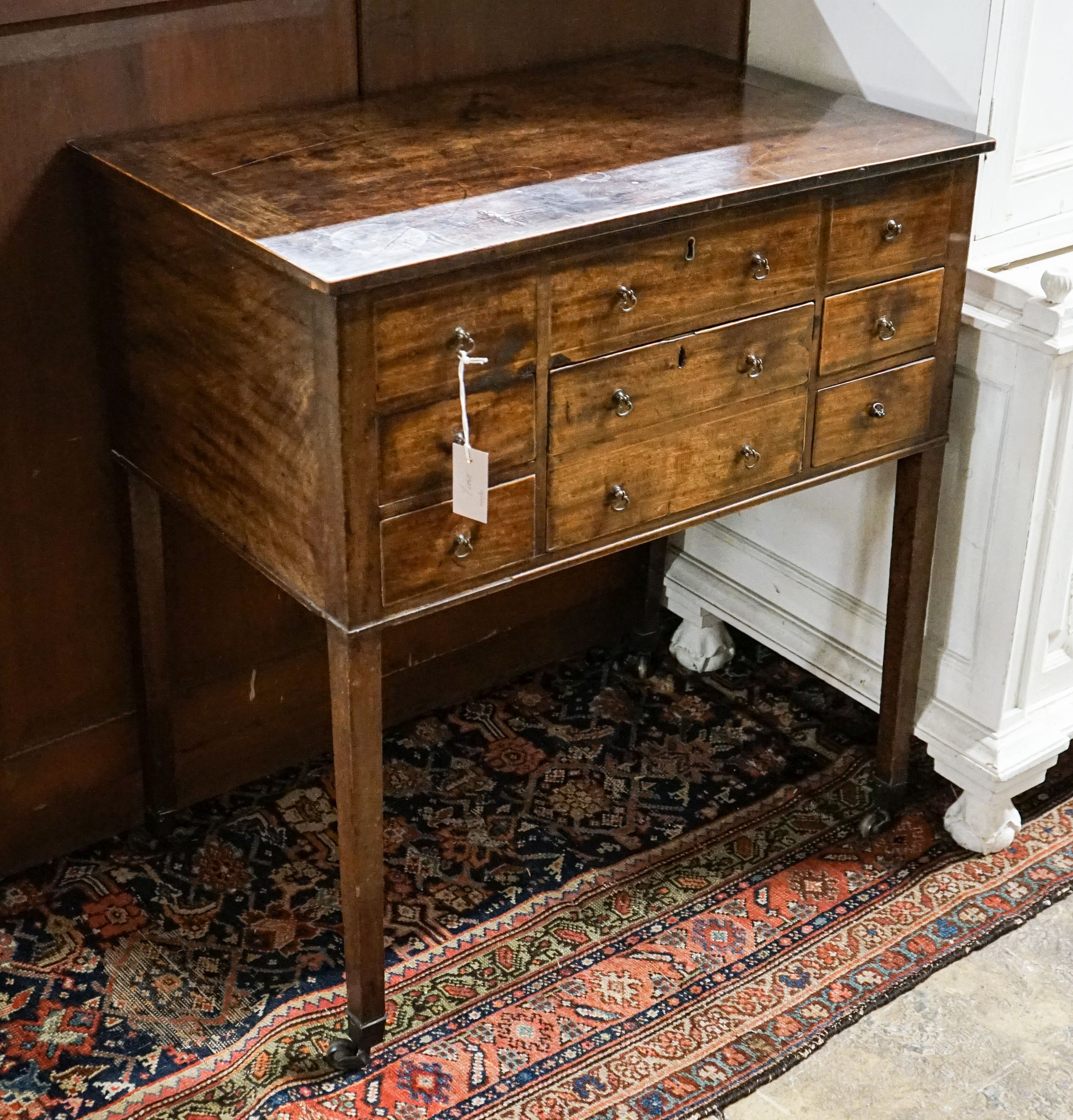 A George III mahogany enclosed washstand with hinged top, width 78cm, depth 49cm, height 84cm